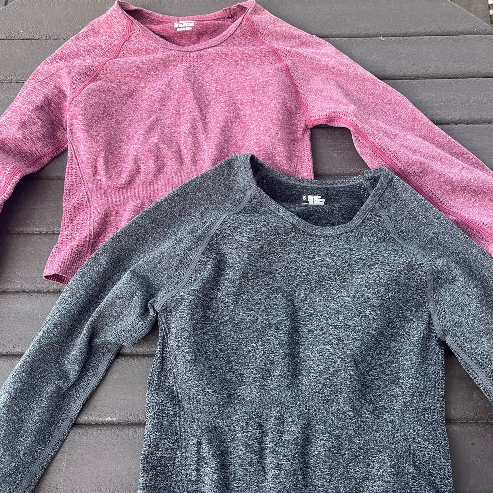 Pink and Gray Long Sleeve Workout Top Set